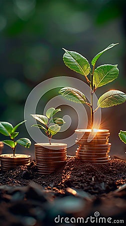 Banking blossoms stacked coins nurture a thriving financial greenery Stock Photo