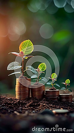 Banking blossoms stacked coins nurture a thriving financial greenery Stock Photo