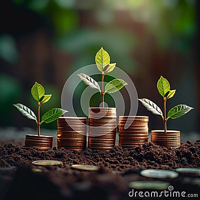 Banking blossoms stacked coins nurture a thriving financial greenery Stock Photo