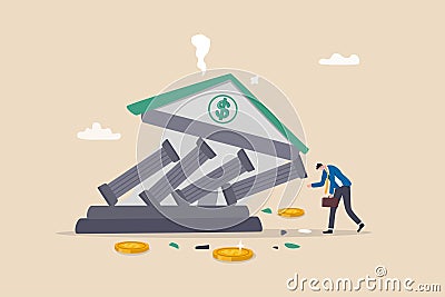 Banking collapse or bank run, financial crisis or bankruptcy problem, stock market crash or credit risk, failure or investment Vector Illustration