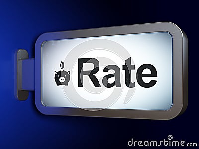 Banking concept: Rate and Money Box With Coin on billboard background Stock Photo