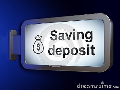 Banking concept: Saving Deposit and Money Bag on billboard background Stock Photo