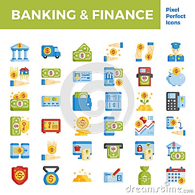 Banking and finance flat icon base on pixel perfect 64px. Vector Illustration