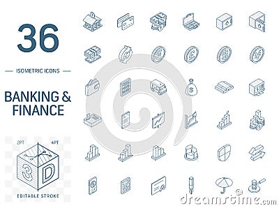 Banking and finance isometric line icons. 3d vector Vector Illustration