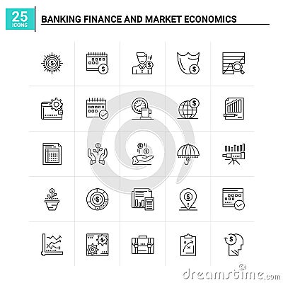 25 Banking Finance and Market Economics icon set. vector background Vector Illustration