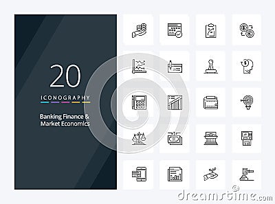 20 Banking Finance And Market Economics Outline icon for presentation Vector Illustration