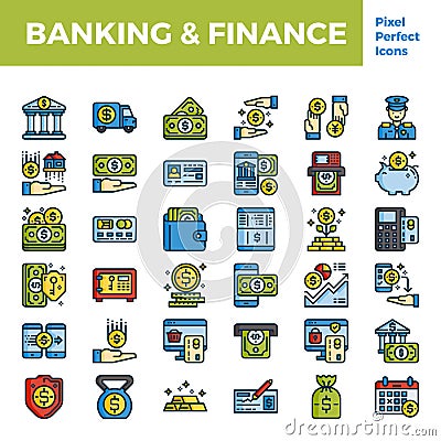 Banking and finance outline color icon base on pixel perfect 64px Vector Illustration