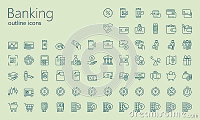 Banking financial app outline iconset Stock Photo
