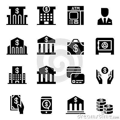 Banking & Financial icon set Cartoon Illustration