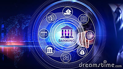 Banking Icon Concept Rotating wheel with icon Stock Photo