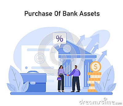 Banking Investment set. Strategic acquisition of bank assets, sealing deals Stock Photo