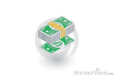 Banking, money bundle, dollar banknotes isometric flat icon. 3d vector Vector Illustration