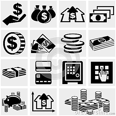 Banking, money and coin vector icons set. Vector Illustration