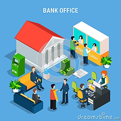 Banking Office Isometric Composition Vector Illustration