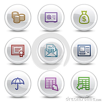 Banking web colour icons, white circle buttons Vector Illustration