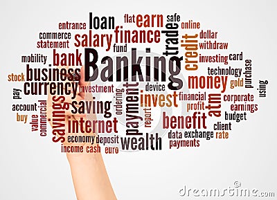 Banking word cloud and hand with marker concept Stock Photo