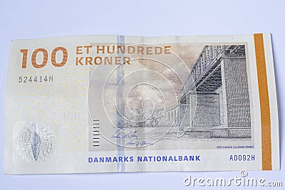 Banknote 100 Danish Krone Stock Photo