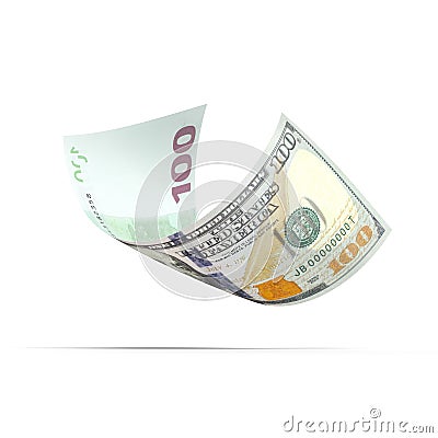 Banknote with dollar and euro on different sides Stock Photo