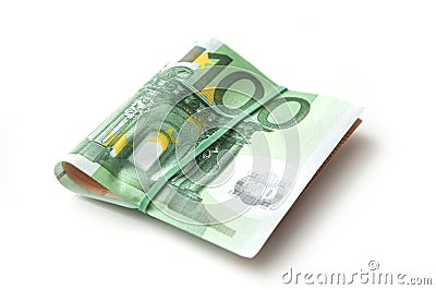 banknotes bundle of hundred euros money on white back Stock Photo