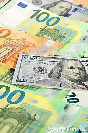 Banknotes of dollars and euros, close-up Stock Photo