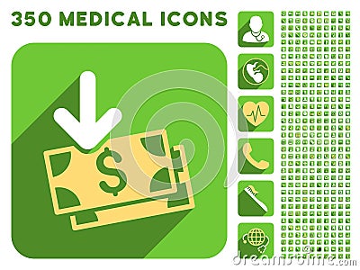 Banknotes Income Icon and Medical Longshadow Icon Set Stock Photo