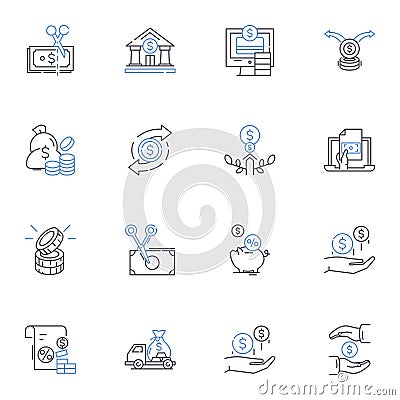 Bankroll line icons collection. Wealth, Finance, Funding, Capital, Investment, My, Cash vector and linear illustration Vector Illustration