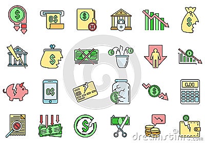 Bankrupt business icon set vector color Vector Illustration