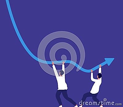 Bankrupt concept. People trying to keep downward financial trend arrow economic risk and crisis, money lost business Vector Illustration