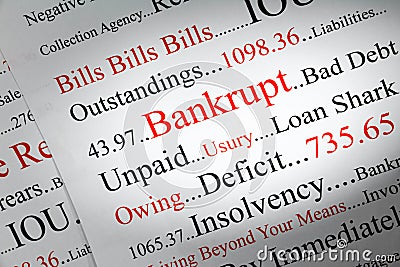 Bankrupt Concept with Words Red and Black Stock Photo