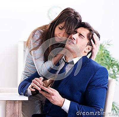 Bankrupt family with no cash at home Stock Photo