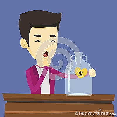 Bankrupt man looking at empty money box Vector Illustration