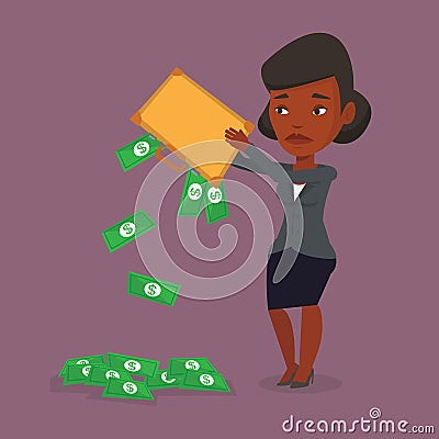 Bankrupt shaking out money from his briefcase. Vector Illustration