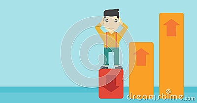 Bankrupt standing on chart going down. Vector Illustration