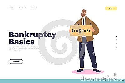 Bankruptcy basics landing page concept with poor businessman bankrupt Vector Illustration