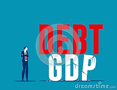Bankruptcy business high risk of debt bloat concept. Debt to GDP crisis Vector Illustration