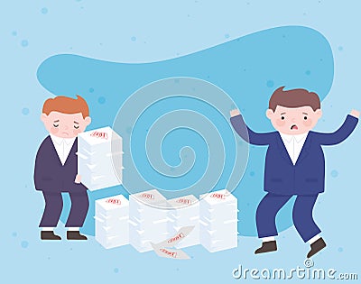 Bankruptcy businessmen with many debt papers business financial crisis Vector Illustration