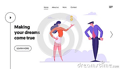 Bankruptcy and Financial Crisis Website Landing Page. Businesswoman Demand Finance from Businessman with No Money Vector Illustration