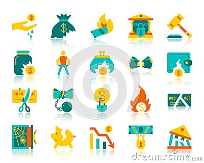 Bankruptcy simple flat color icons vector set Vector Illustration