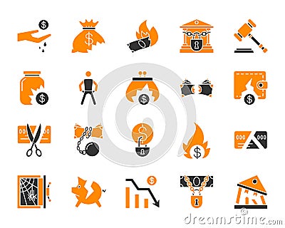 Bankruptcy simple color flat icons vector set Vector Illustration