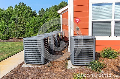 Multiple Apartment Air Conditioning Units Stock Photo