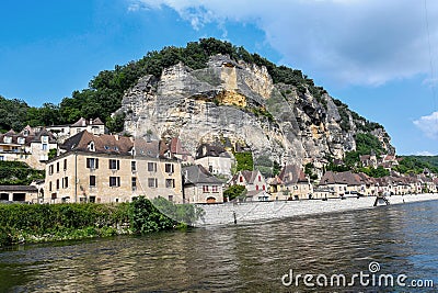 Banks of Dordogne river, and La Roque Gageac, France Stock Photo