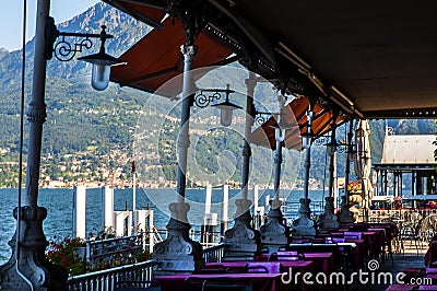 Restaurant over the Lake in Bellagio on Lake Como in Northern Italy Editorial Stock Photo