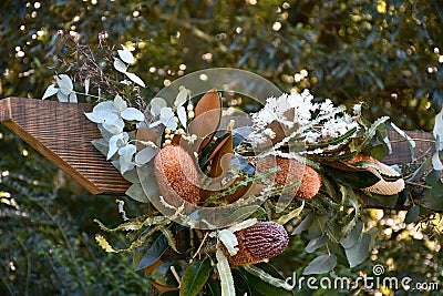 Native Australian flowers used as wedding decoration. Stock Photo