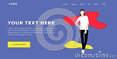 Flat Design Modern Colorful Web Banner and Slider Include Ui Elements With Standing Self-Confidence Woman Silhouette Landing Page Stock Photo