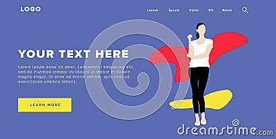 Flat Design Modern Colorful Web Banner and Slider Include Ui Elements With Standing Self-Confidence Woman Silhouette Landing Page Stock Photo