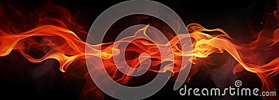 Banner with abstract flames of fire with burning smoke float up black background. Stock Photo