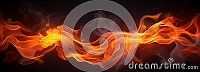 Banner with abstract flames of fire with burning smoke float up black background. Stock Photo