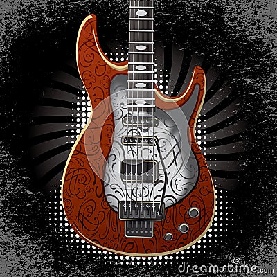 Banner with acoustic guitar on black background Vector Illustration