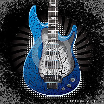 Banner with acoustic guitar on black background Vector Illustration