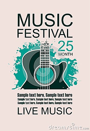 Banner with acoustic guitar on grunge background Vector Illustration